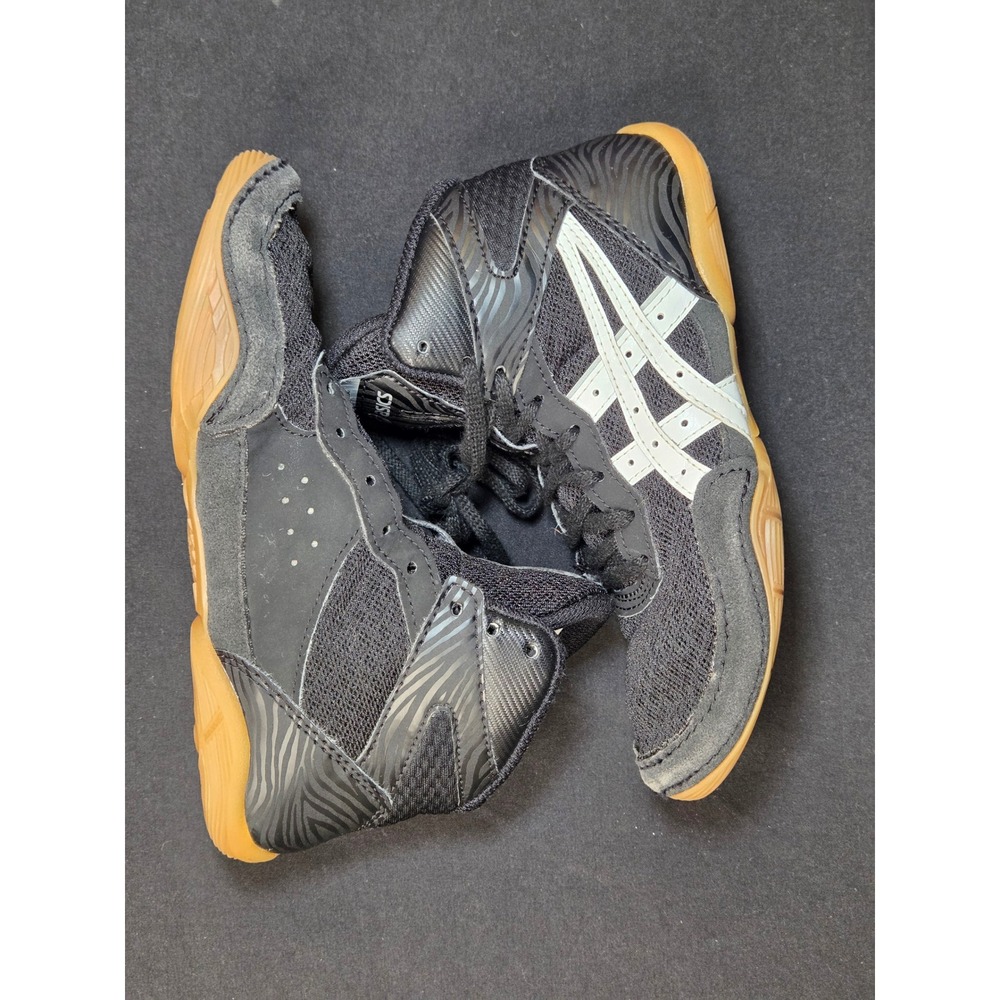Asics Matflex Wrestling Shoes Kids Size 2 Black White Gum 1084A011 High Top